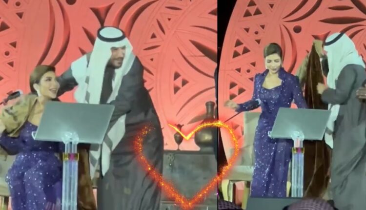 بحركة رومانسية زوج أصالة نصري يفاجئها على خشبة المسرح ويلبسها عباءته